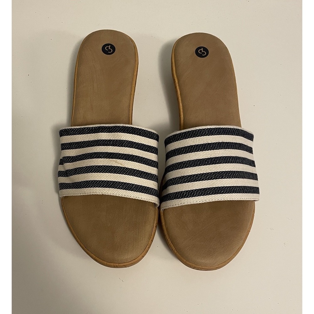 Dress Barn Size 10 Sandal Slide Navy Blue Stripes Slip On NWT